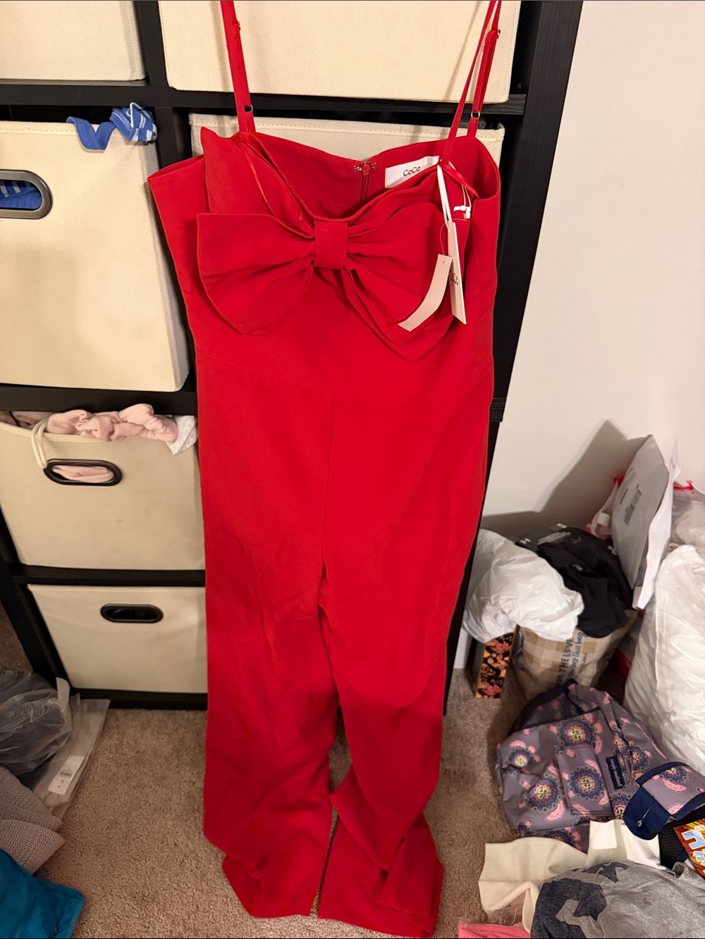 Cece Red Bow-Front Jumpsuit - Women's Elegant Spaghetti Strap